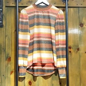 Y2K RETRO SHIMMER CREW NECK TOP Band of Gypsies CREAM ORANGE GOLD MEDIUM LIGHT